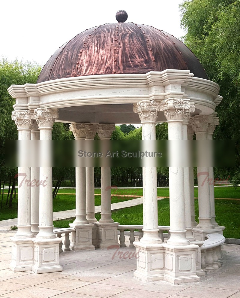 Hardtop White Marble Garden Gazebo with Pillars for Sales TMG-22 detail image