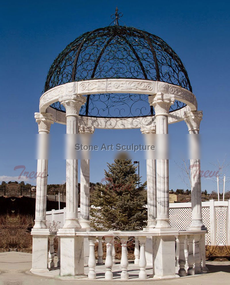 Round white stone outdoor wedding decorative gazebo for sale TMG-26 detail image