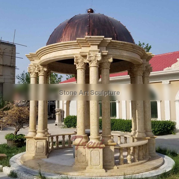 Buy round antique beige marble garden gazebo with stone pillars TMG-27