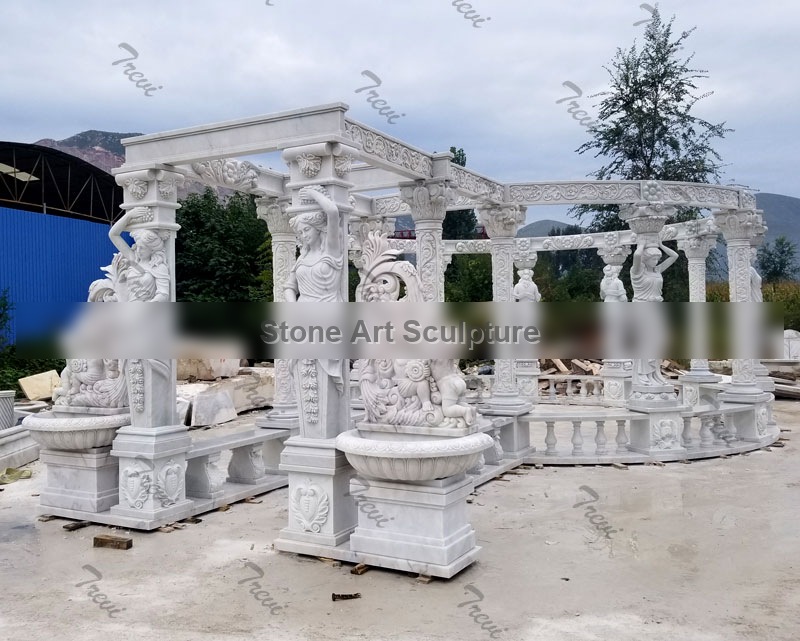 Outdoor large luxury gazebo rectangle pergola marble for backyard decor designs TMG-32 detail image