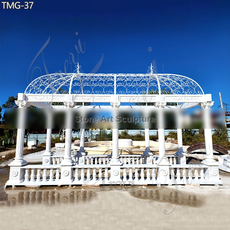 Hand-carved Rectangle White Gazebo Garden Decor TMG-37 detail image