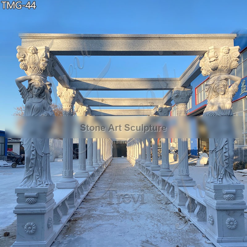 Long White Marble Gazebo with Caryatid Garden Decor TMG-44 detail image