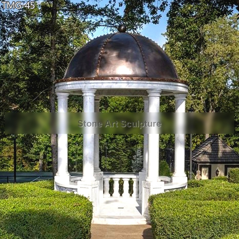 Outdoor Marble Round Gazebo with a Solid Dome for Sale