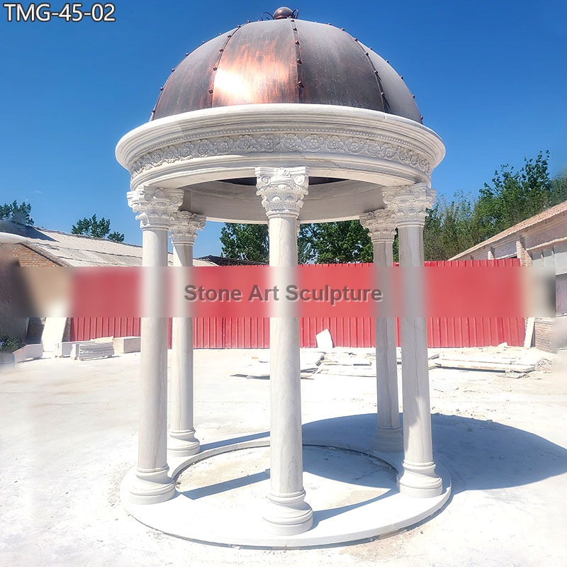 Outdoor Marble Round Gazebo with a Solid Dome for Sale detail image