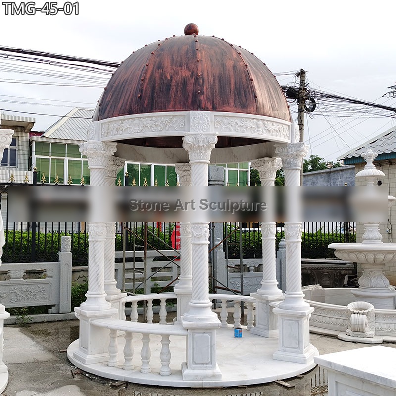Outdoor Marble Round Gazebo with a Solid Dome for Sale detail image