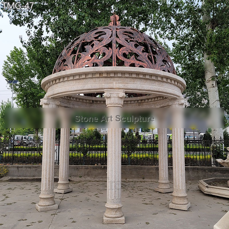Nautral Marble Gazebo Outdoor with Metal Dome for Sale detail image