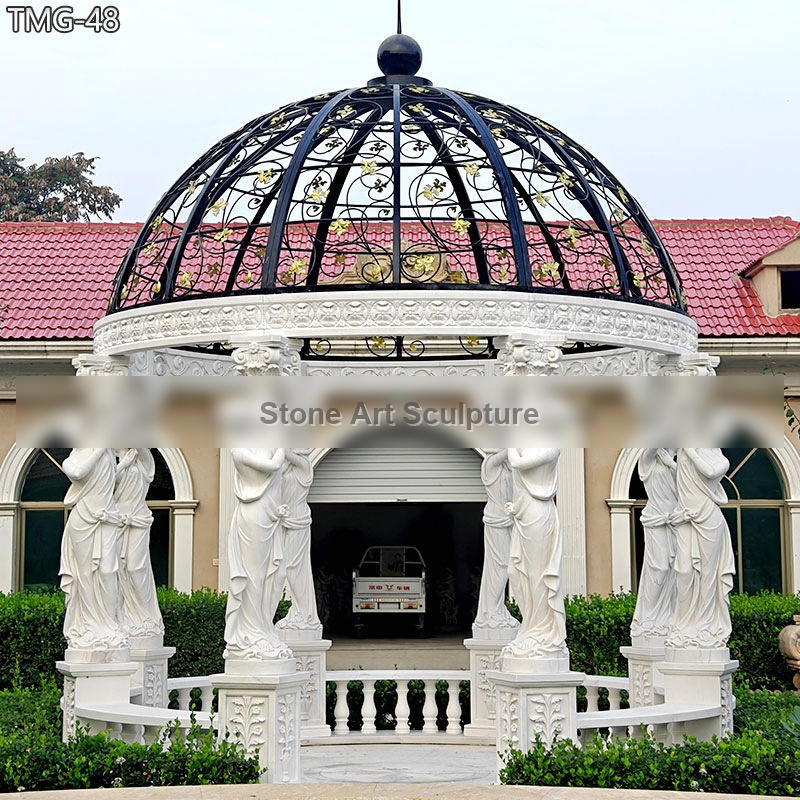 Large Stone Pillar Pergola with Lady Statue Column