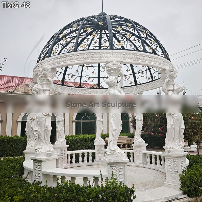 Large Stone Pillar Pergola with Lady Statue Column detail image
