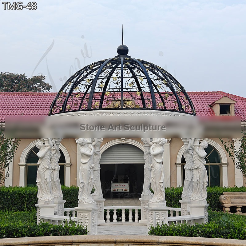 Large Stone Pillar Pergola with Lady Statue Column detail image