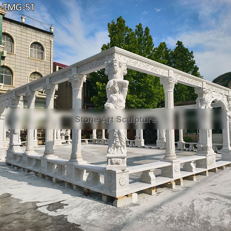Large Marble Garden Pergola with Sculpted Columns for Courtyard TMG-51 detail image