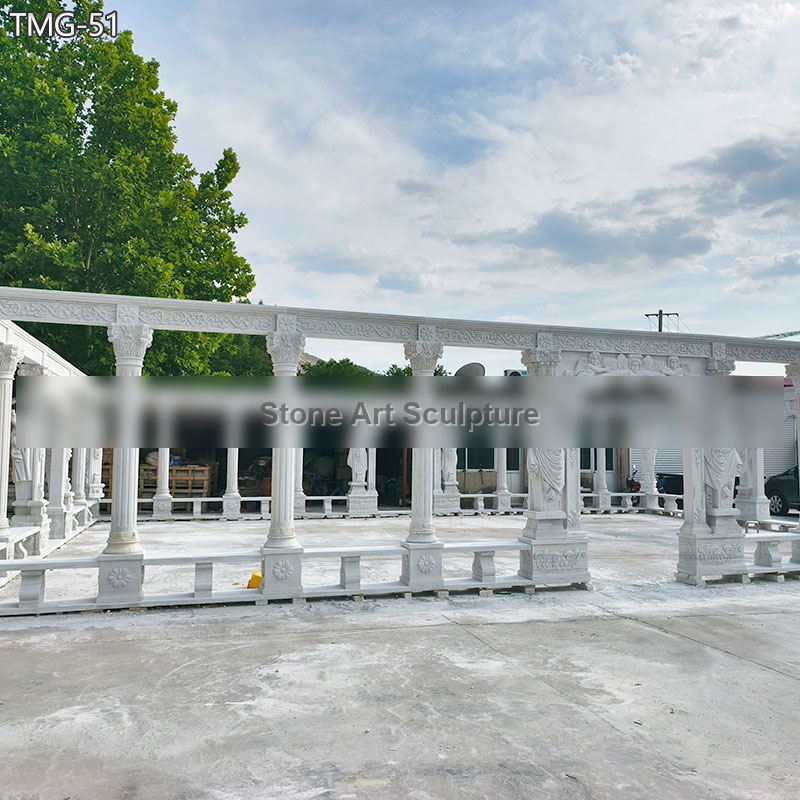 Large Marble Garden Pergola with Sculpted Columns for Courtyard TMG-51 detail image
