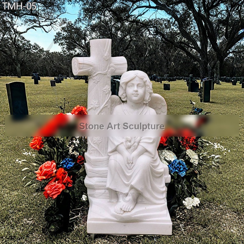 Marble Cherub Headstone for Cemetery | Angel Monument