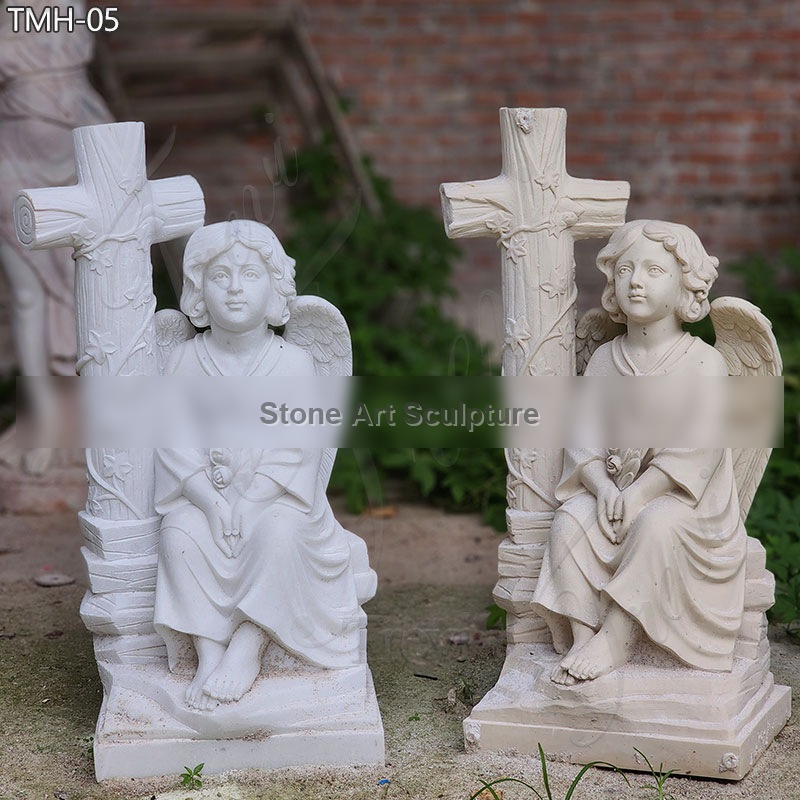 Marble Cherub Headstone for Cemetery | Angel Monument detail image