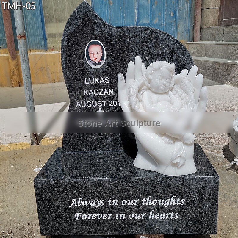 Marble Cherub Headstone for Cemetery | Angel Monument detail image