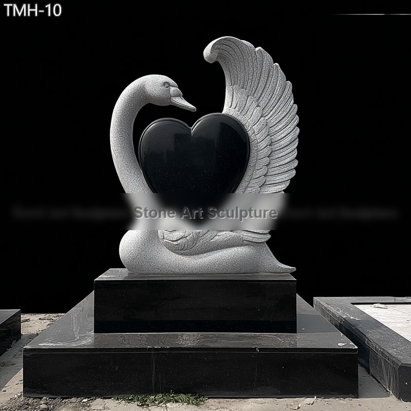Hand Carved Black Granite Swan Memorials detail image