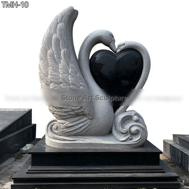 Hand Carved Black Granite Swan Memorials detail image