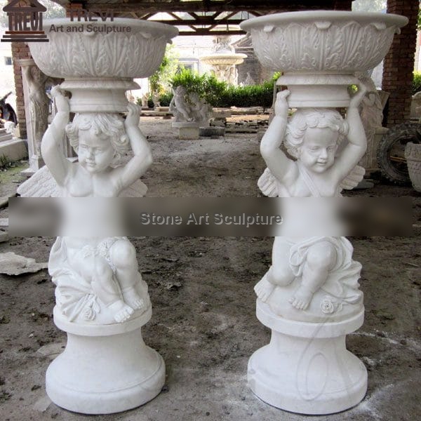 Garden White Marble Planters Pots with Angel Sculpture for Sale TMP-08