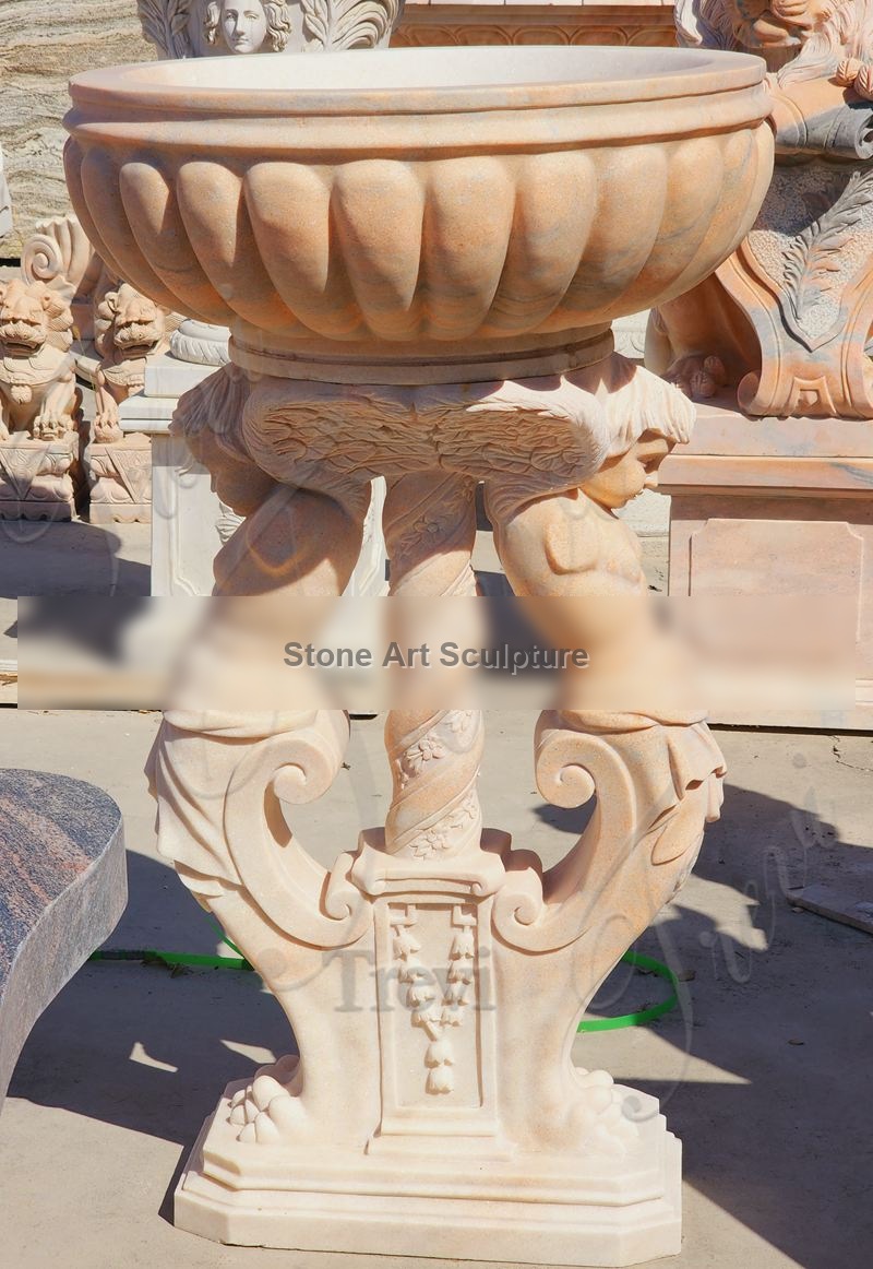 White Marble Planter Pot with Kid Carvings Design TMP-25 detail image
