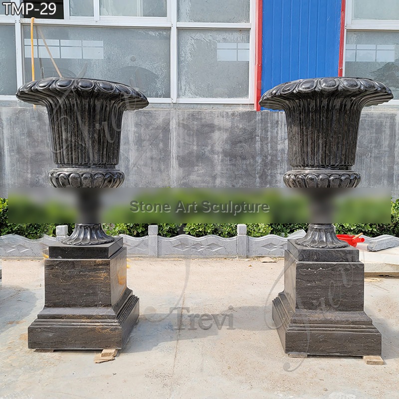 High-Quality Black Marble Planter in Pairs for Sale Garden Decor TMP-29