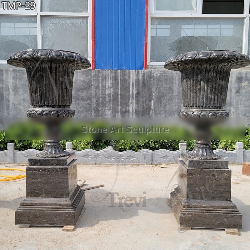 High-Quality Black Marble Planter in Pairs for Sale Garden Decor TMP-29 detail image