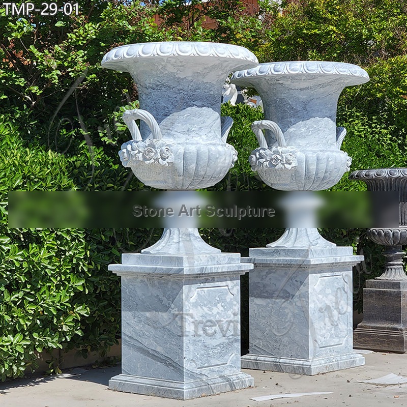 High-Quality Black Marble Planter in Pairs for Sale Garden Decor TMP-29 detail image
