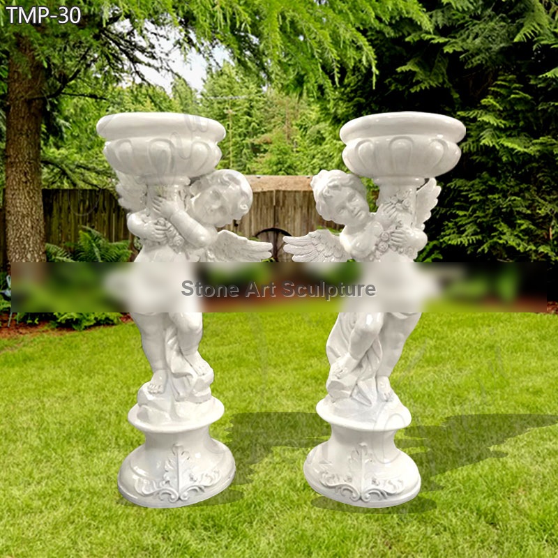 White Marble Planter with Angel Statue for Sale China Supplier