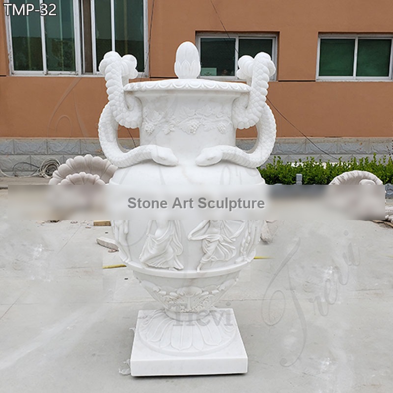 Large White Marble Planter with Snake Relief for Sale detail image
