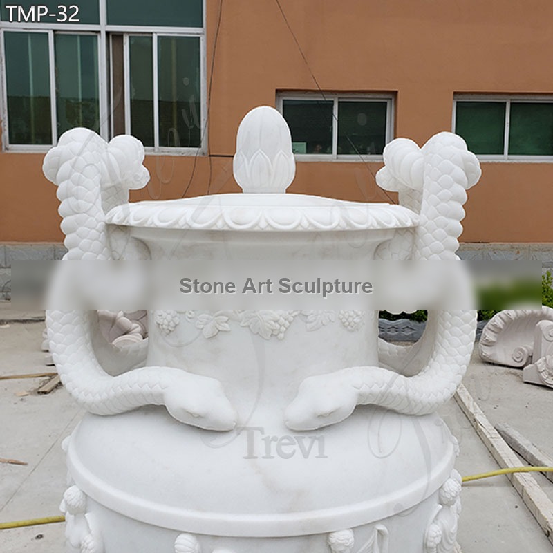 Large White Marble Planter with Snake Relief for Sale detail image