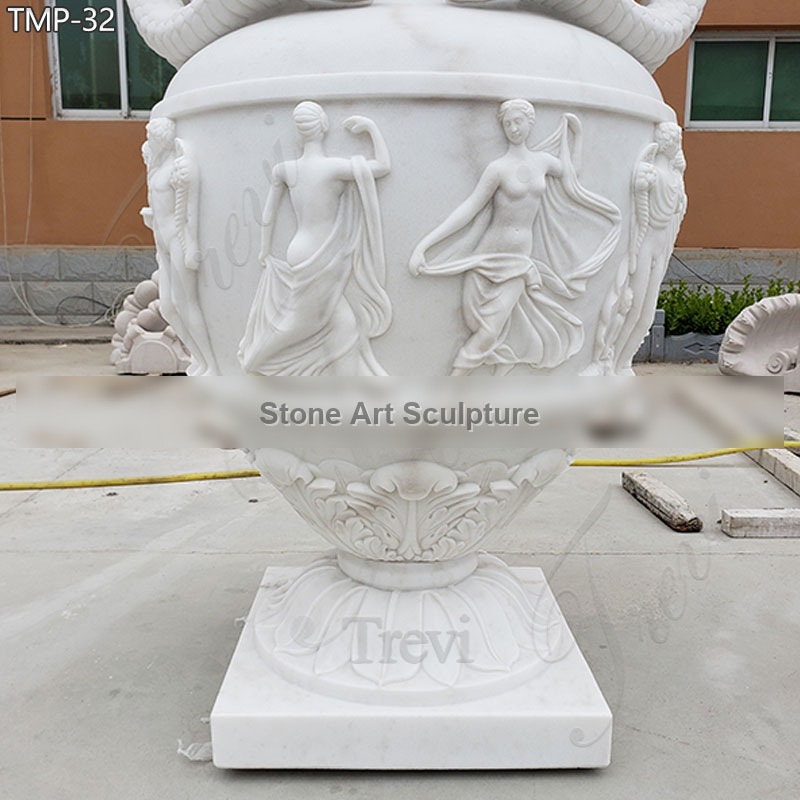 Large White Marble Planter with Snake Relief for Sale detail image