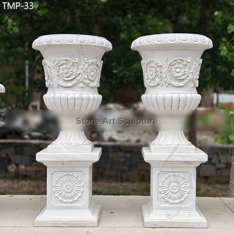 Beautiful White Large Marble Plant Pot for Outdoor Decor for Sale