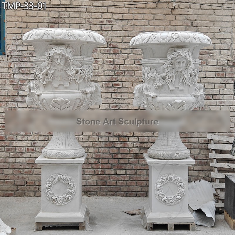 Beautiful White Large Marble Plant Pot for Outdoor Decor for Sale detail image