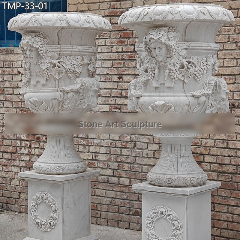 Beautiful White Large Marble Plant Pot for Outdoor Decor for Sale detail image