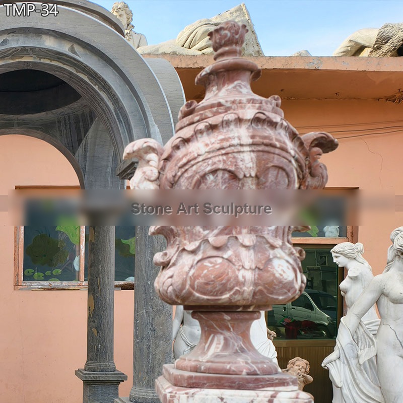 Natural Red Marble Planter Pot for Villa Porch detail image