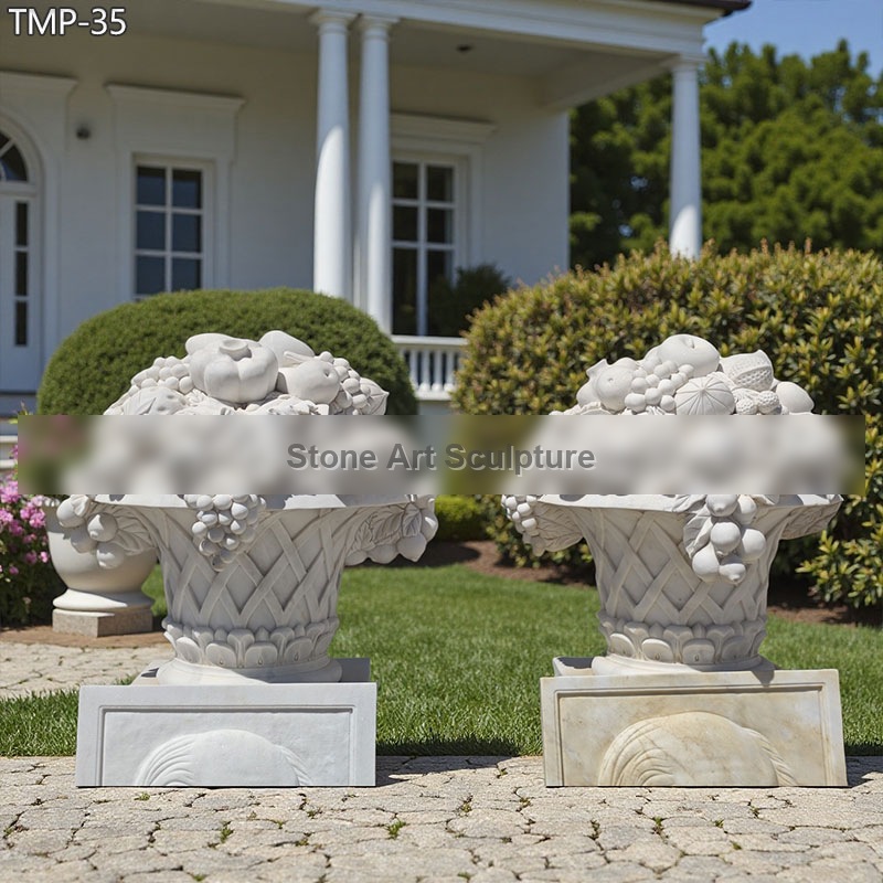 Elegant Marble Flower Pot with Carved Fruits TMP-35