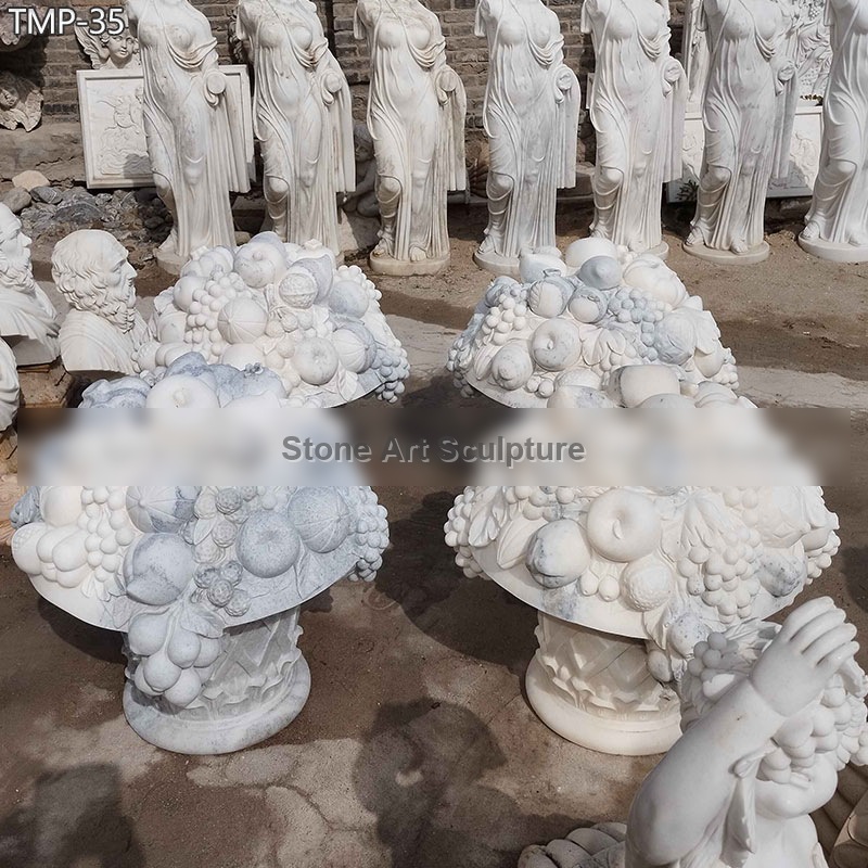 Elegant Marble Flower Pot with Carved Fruits TMP-35 detail image