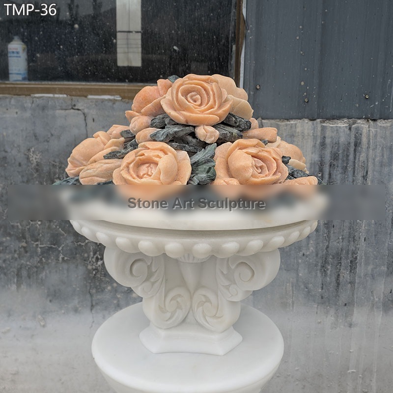 Decorate Marble Carved Rose Flower Pots for Villa TMP-36 detail image