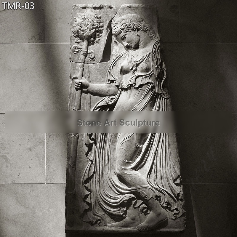 Hand Carved Marble Relief with a Dancing Maenad detail image