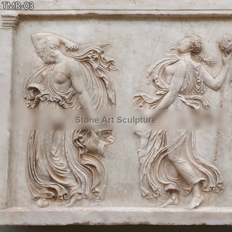 Hand Carved Marble Relief with a Dancing Maenad detail image