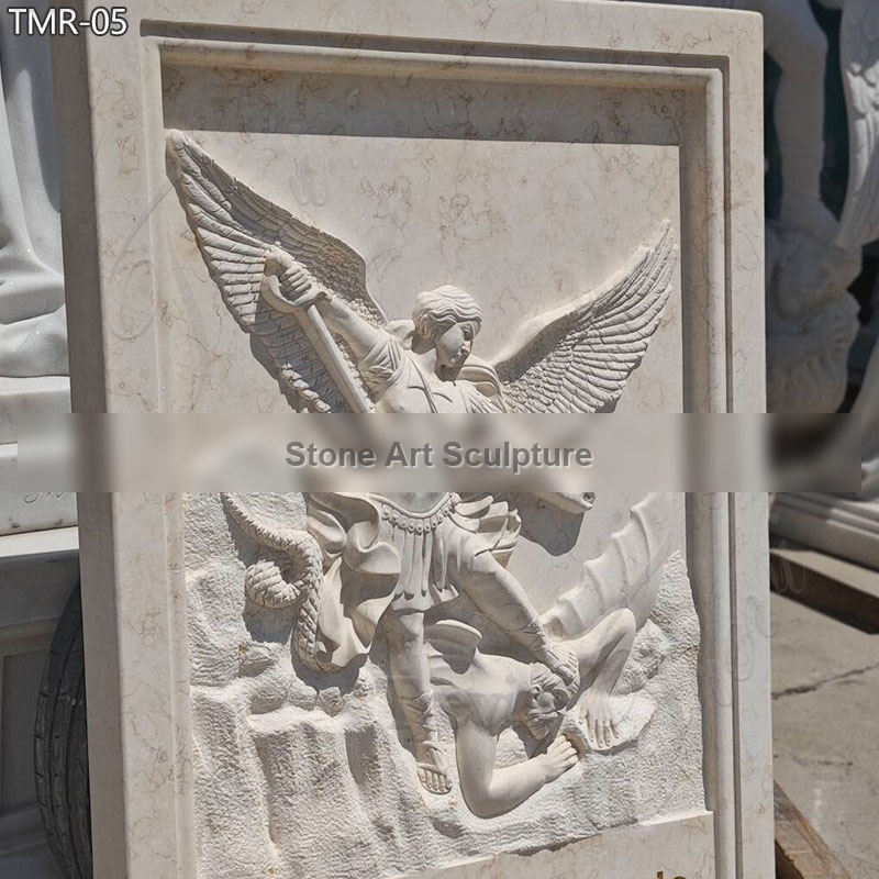 Marble St Michael Wall Art Relief Sculpture detail image