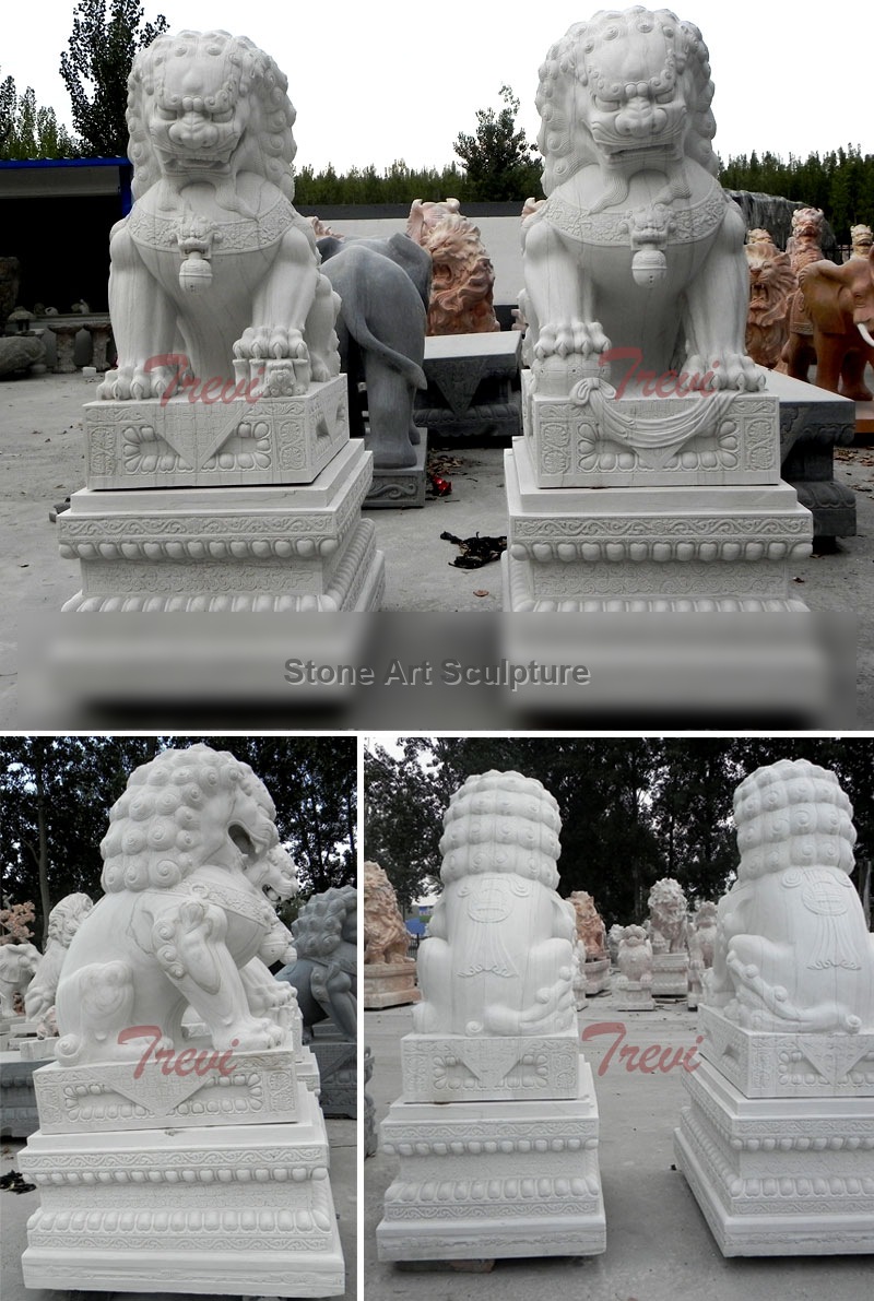 Where to buy chinese fu dog white marble garden statues for sale TMA-94 detail image