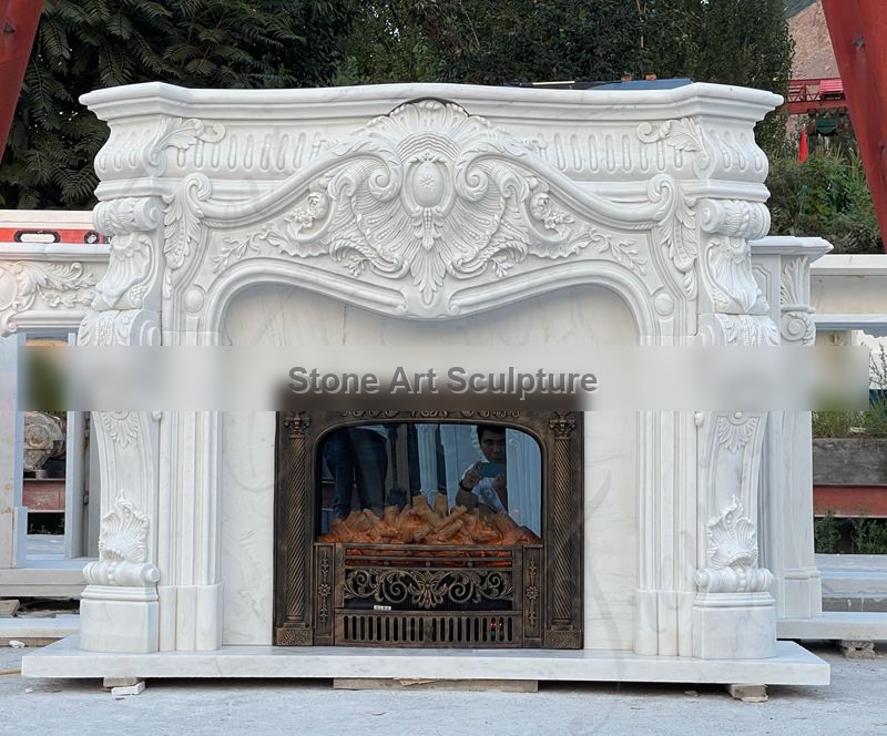 White Marble Fireplace Mantels for Sale Craigslist Home Decor TMFP-024 detail image