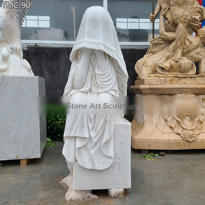 White Weeping Lady Statue Memorial in Marble for Cemetery