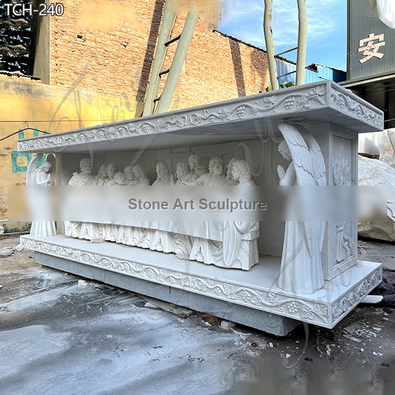 White Marble Altar Table with The Last Supper Statue for Sale TCH-240 detail image