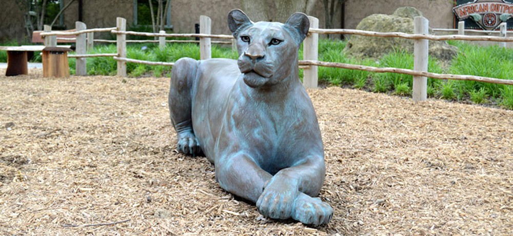 Patina nestled wildlife lioness Statue Zoo Decor