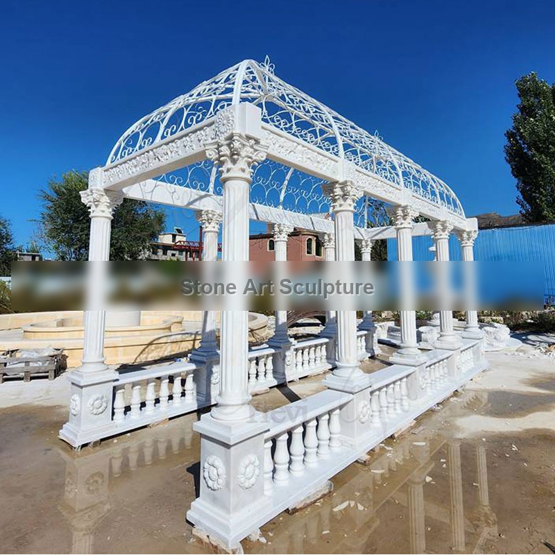Hand-carved Rectangle White Gazebo Garden Decor TMG-37 detail image