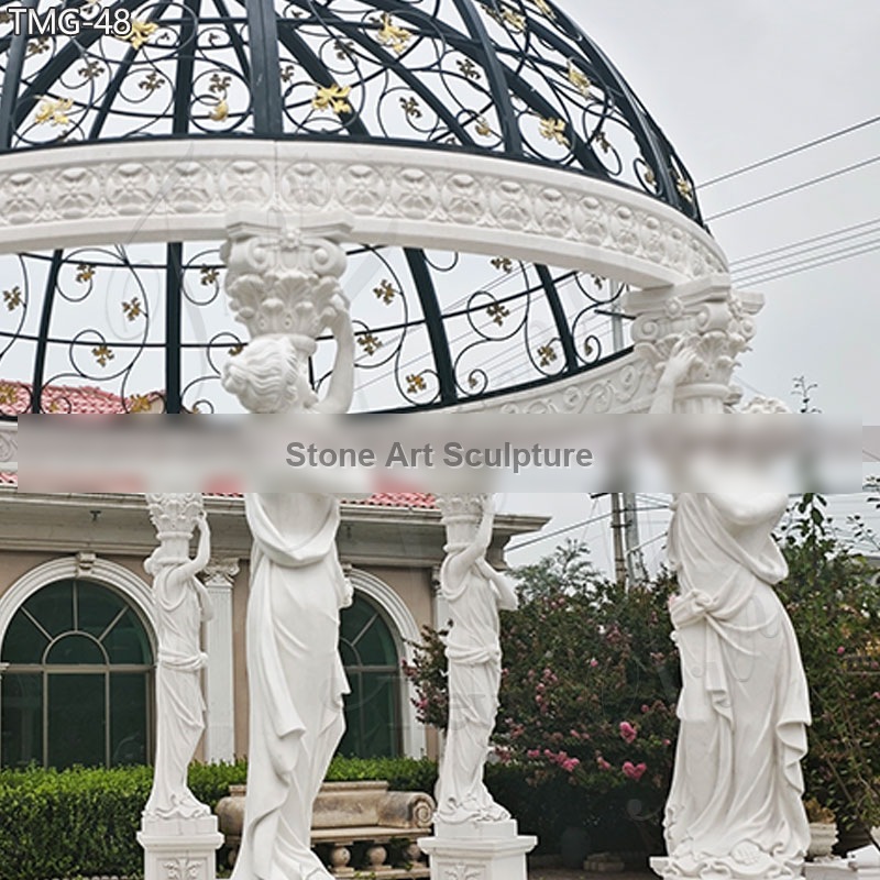 Large Stone Pillar Pergola with Lady Statue Column detail image