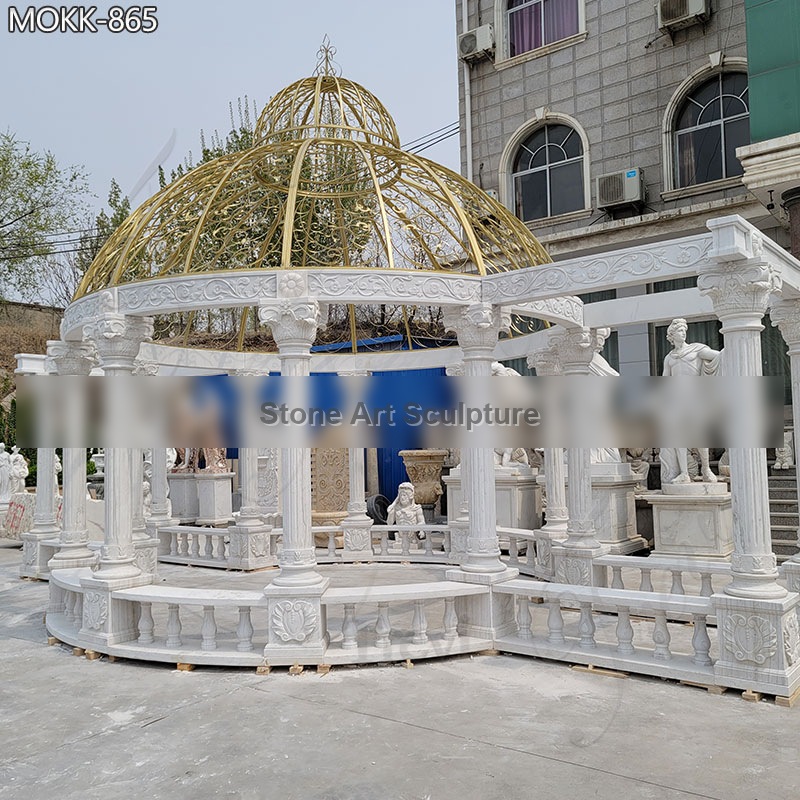 Large Garden Decoration White Marble Gazebo for Sale MOKK-865 detail image