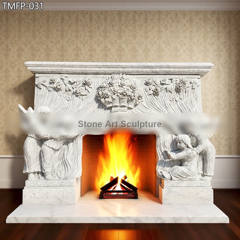 Carrara Decorative Custom Children Statue Fireplace TMFP-031 detail image