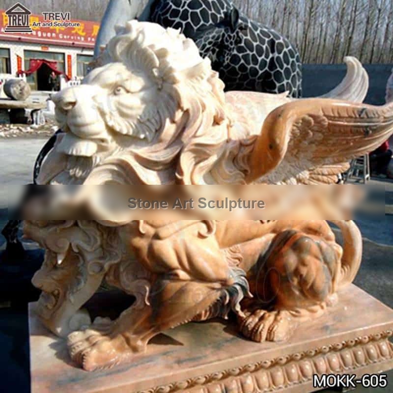 Hand Carving Marble Flying Lion Statue Factory Supply MOKK-605
