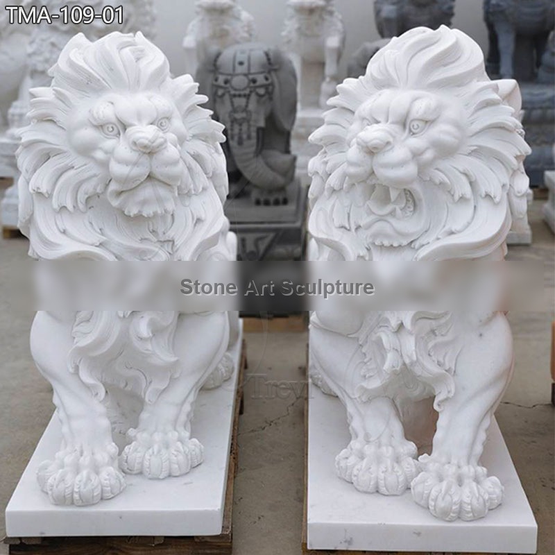 Large White Marble Roaring Lion Statue Garden Deco for Sale TMA-109 detail image